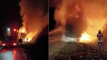Karaman'da kaza yapan tır alev alev yandı